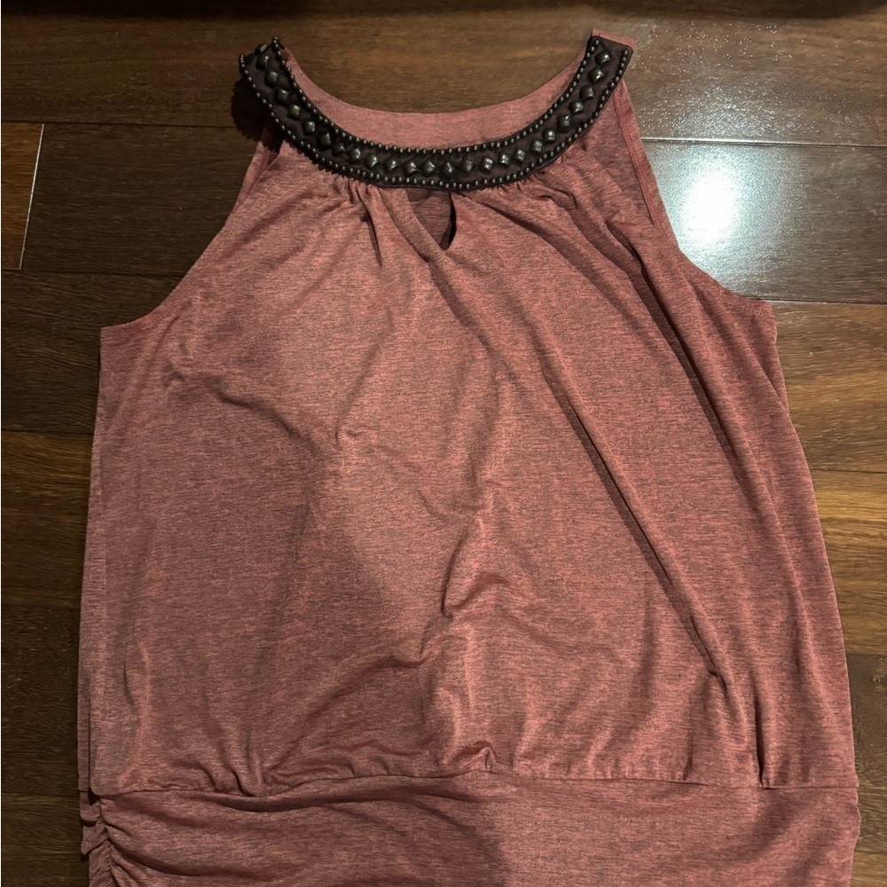 Alyx Dusty Mauve Halter Tank with Black Beaded Neckline